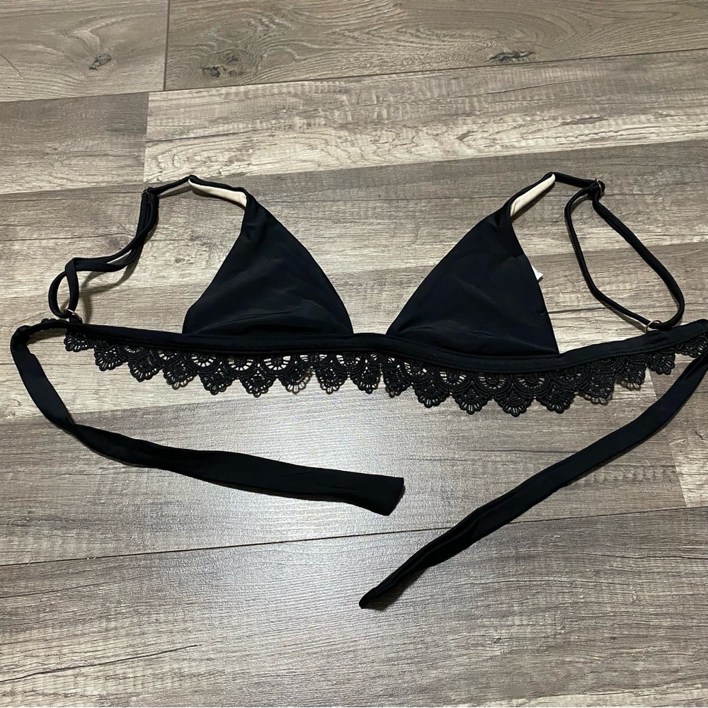 Kendall and Kylie Black Lace Trim Bikini Top